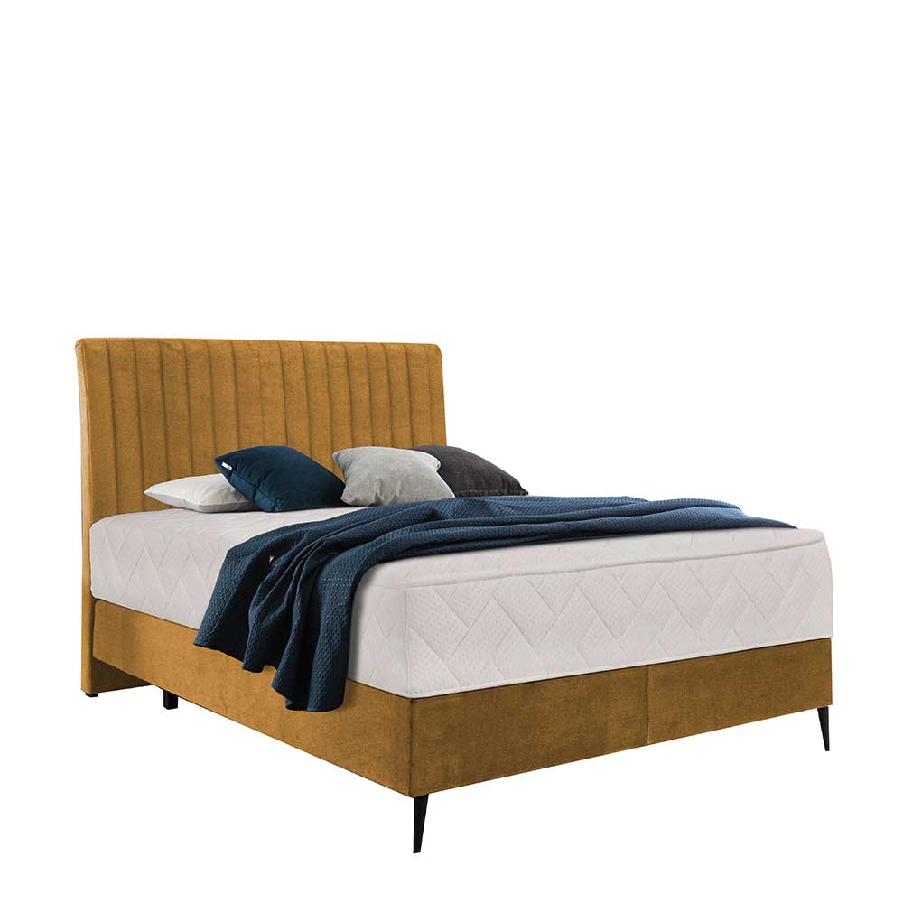 Hohes Boxspringbett in Senfgelb Velours - Ejulia