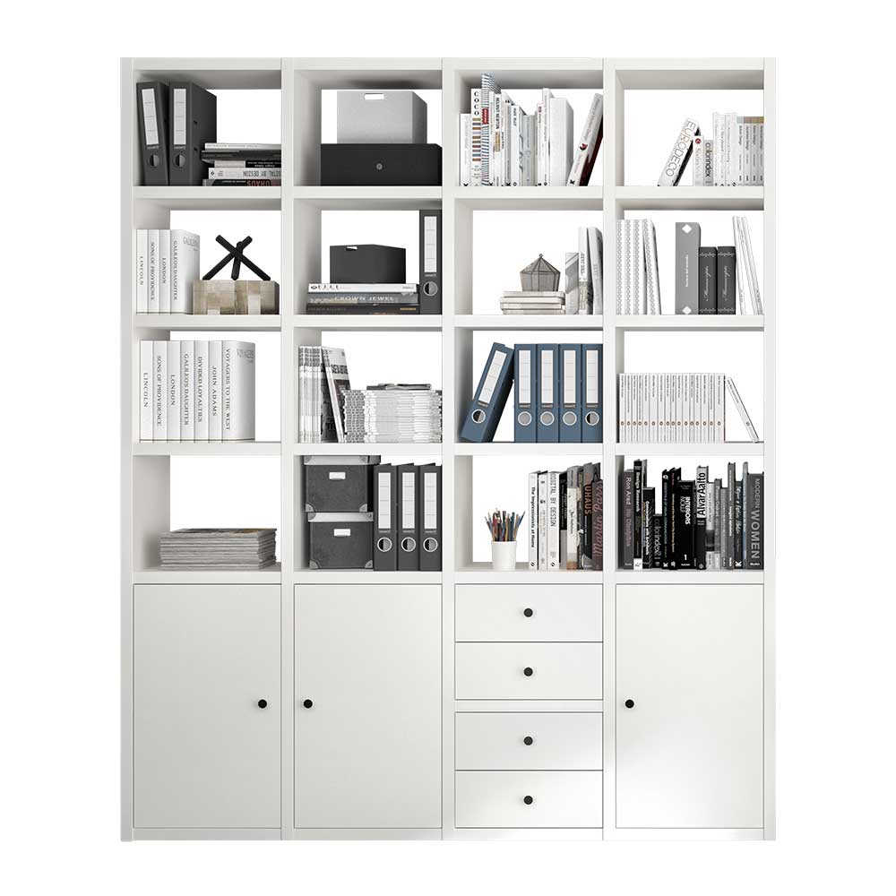Weißes Büroregal mit Türen & Schubladen - Nausory