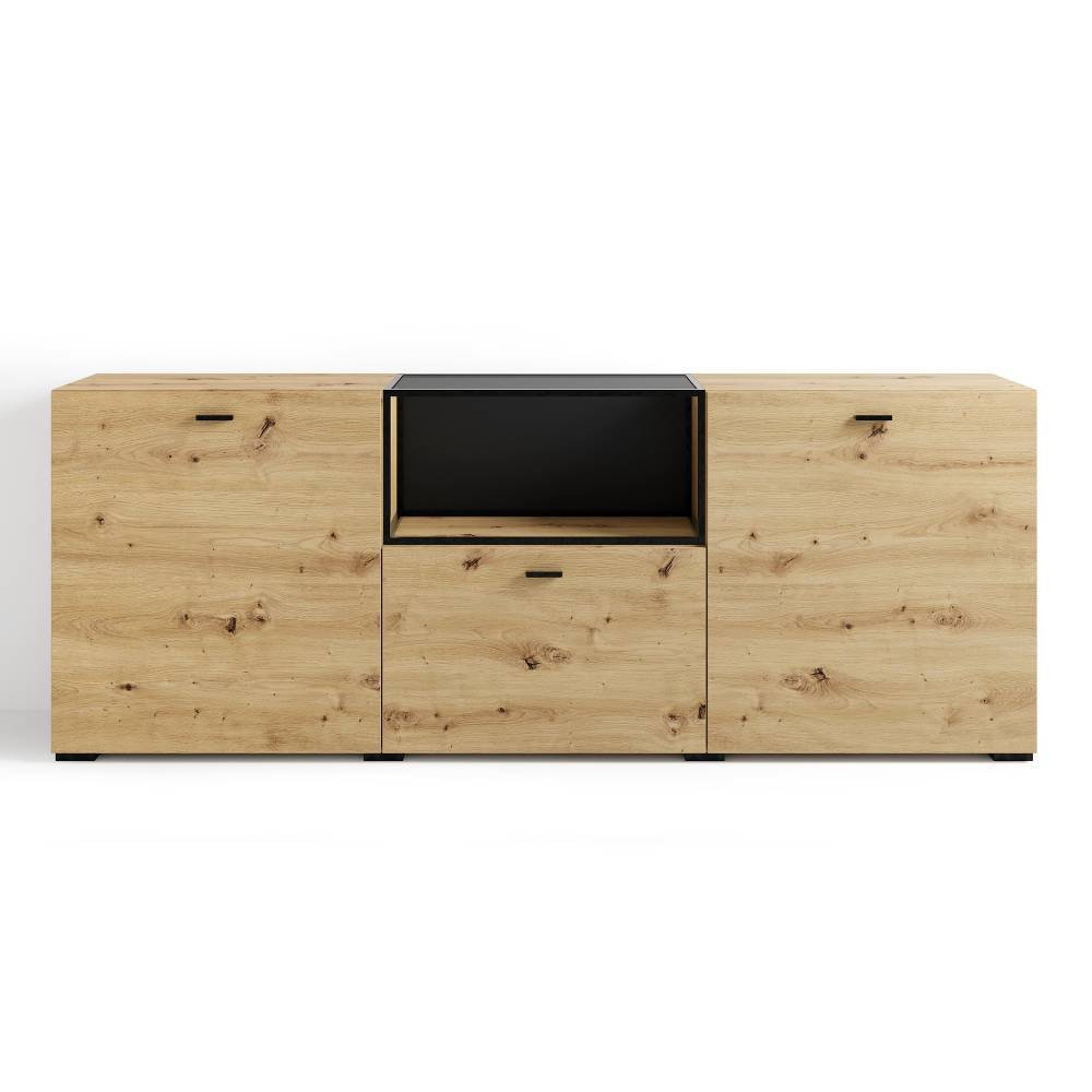 Sideboard in Wildeiche Optik mit schwarzem Akzent für Wohnzimmer und Esszimmer – Sidervide