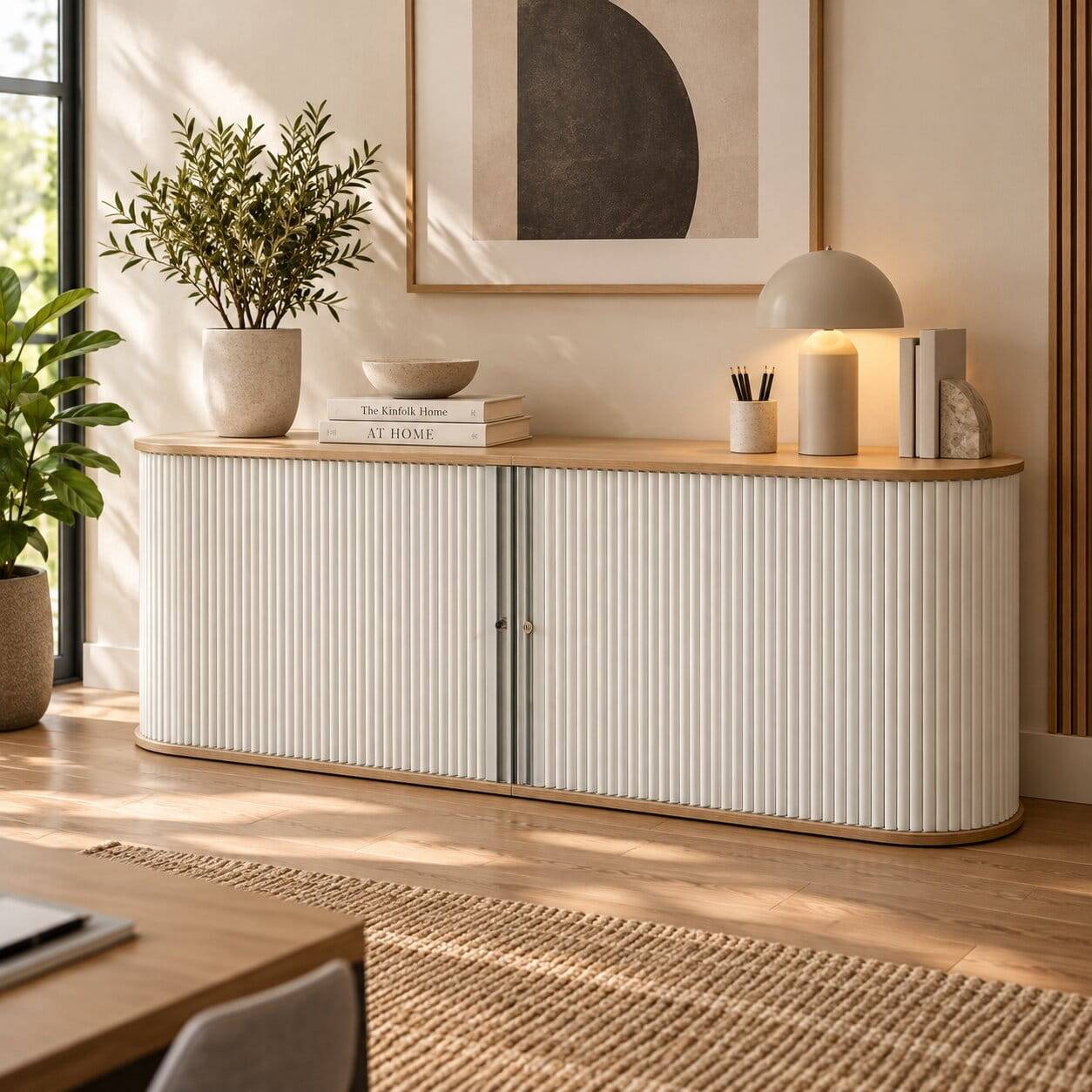 196cm Rollladen Sideboard in Weiß Eiche abschließbar