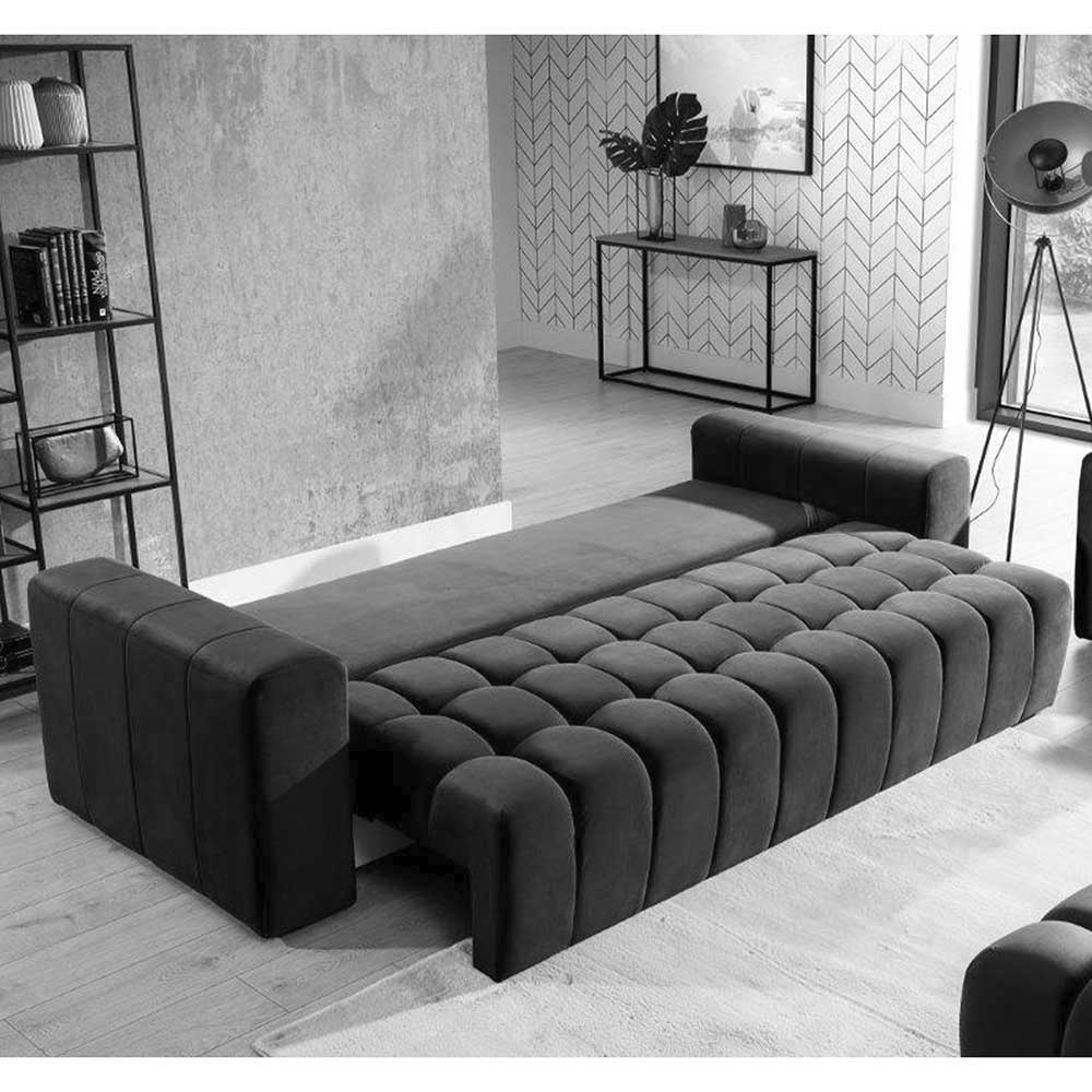Klappcouch in Hellgrau Samtbezug - Grosky