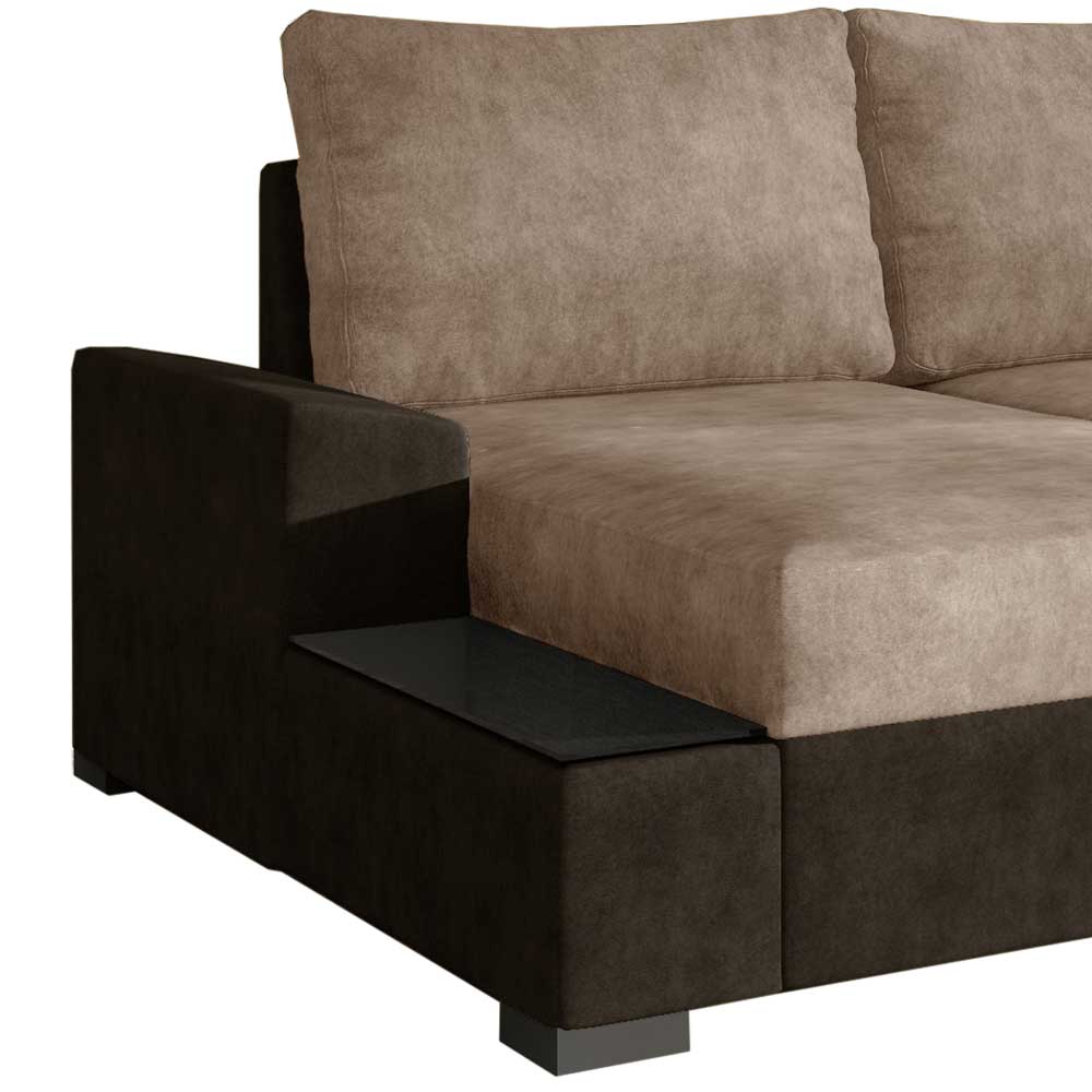 Schlafsofa Ecke in Beige und Dunkelbraun - Subra
