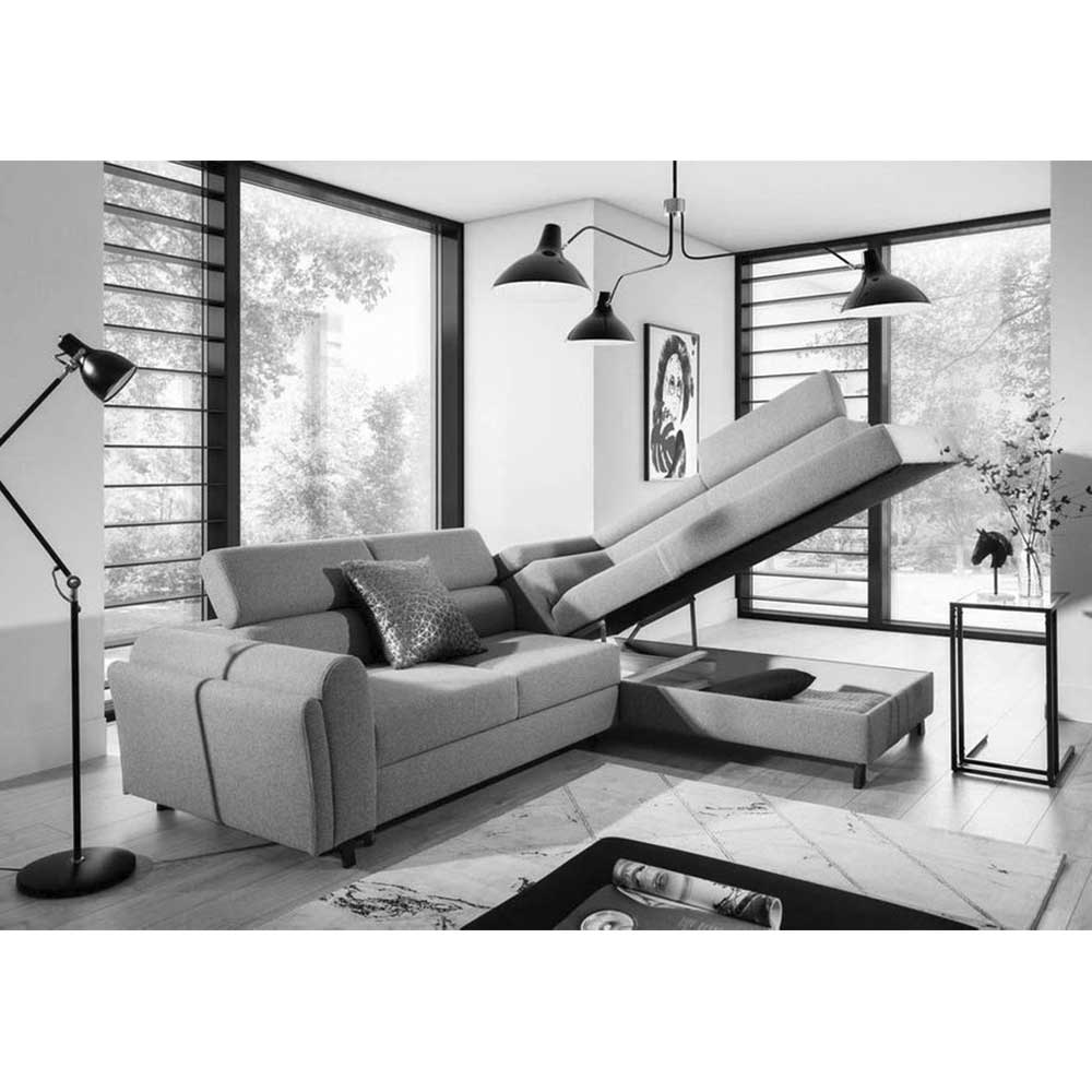 Stoff Dreisitzer Ecksofa in Blaugrau - Crosbys