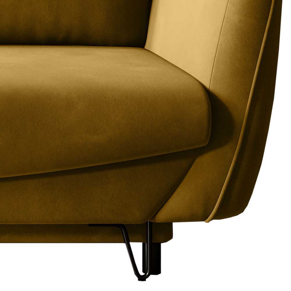 Dreisitzer Schlafcouch in Senfgelb Samt - Ombragon