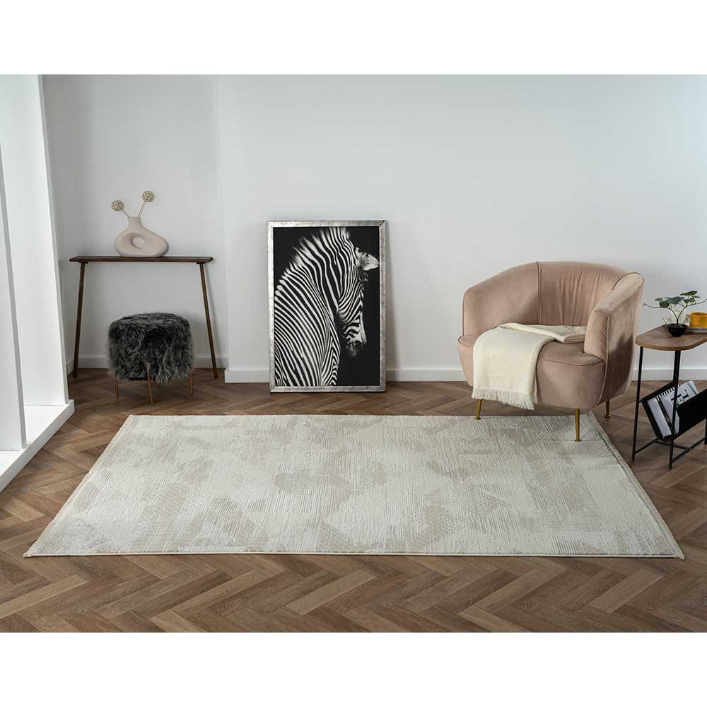 Kurzfloriger Teppich in Beige & Creme - Helsico