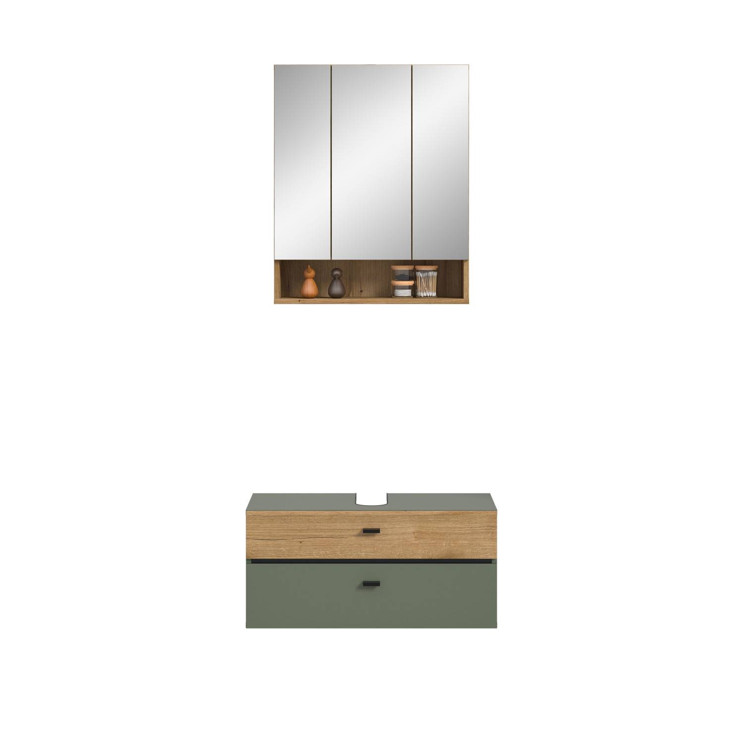 Kompaktes Badezimmermöbel Set in Holzoptik Grün - Jubby I (zweiteilig)