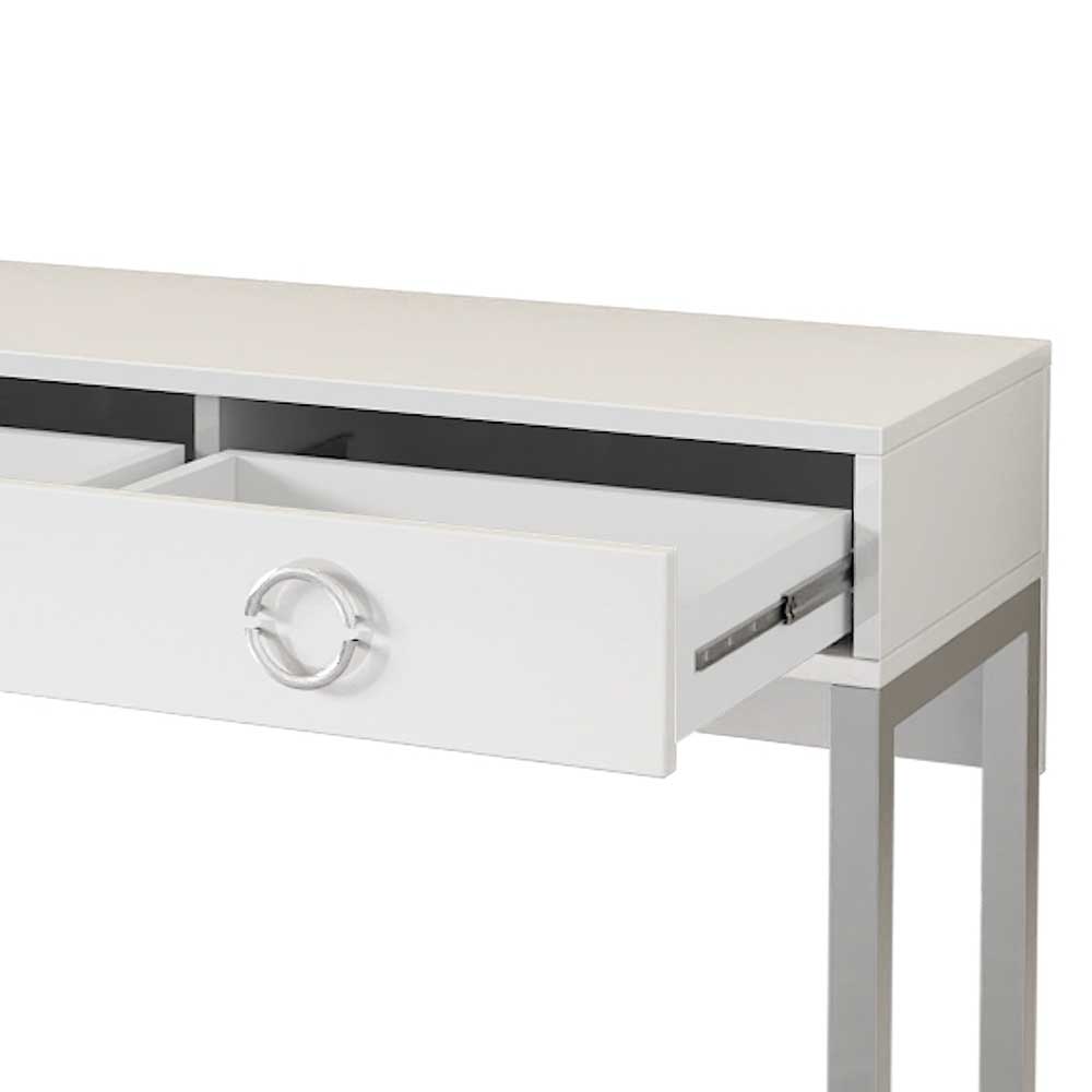 Schreibtisch in Weiß Hochglanz & Chrom - modernes Design - Etzga