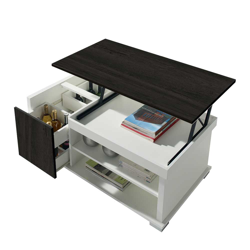 Höhenverstellbarer Wohnzimmer Tisch in Schwarzgrau & Weiß - Zartos