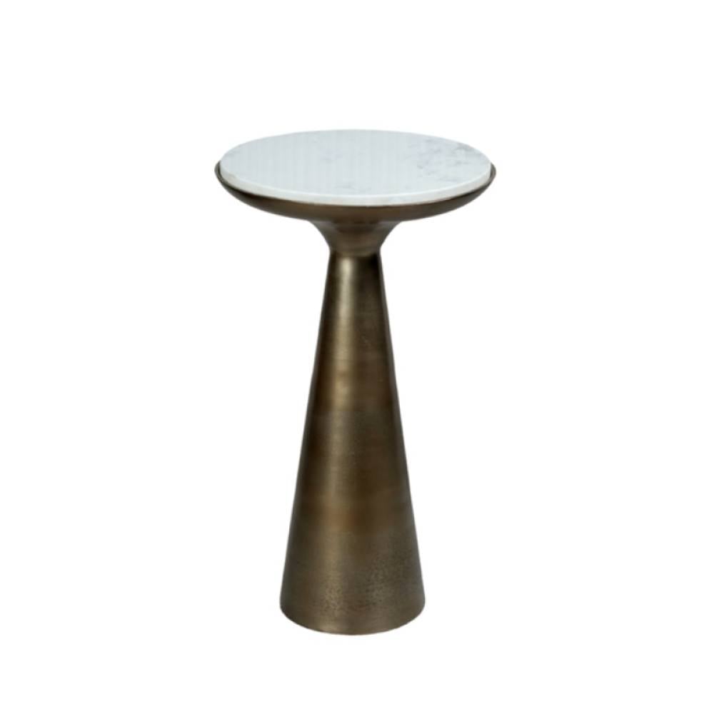 Moderne Blumensäule mit konischem bronziertem Metallgestell und Marmorplatte – Frasyn