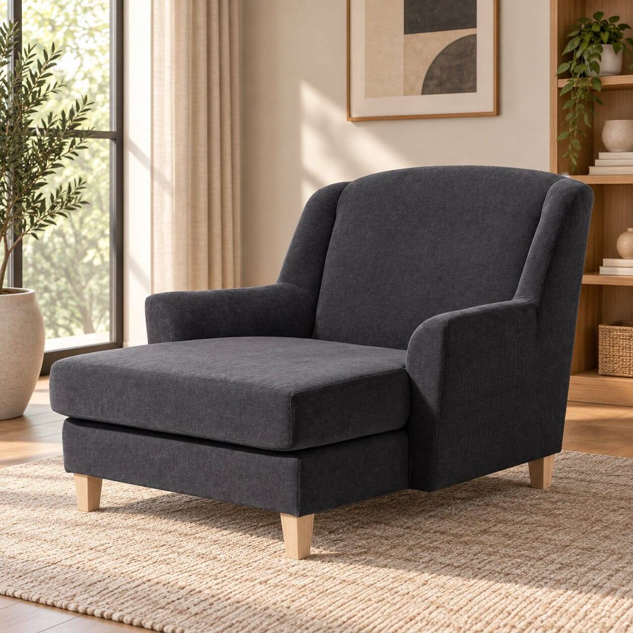 XXL Velours Sessel in Anthrazit - Renero