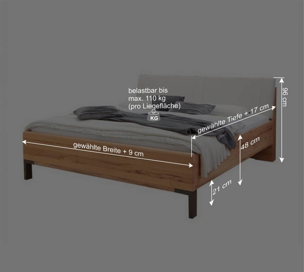 Doppelbett im Set mit Nachtkommoden - Krofun (dreiteilig)