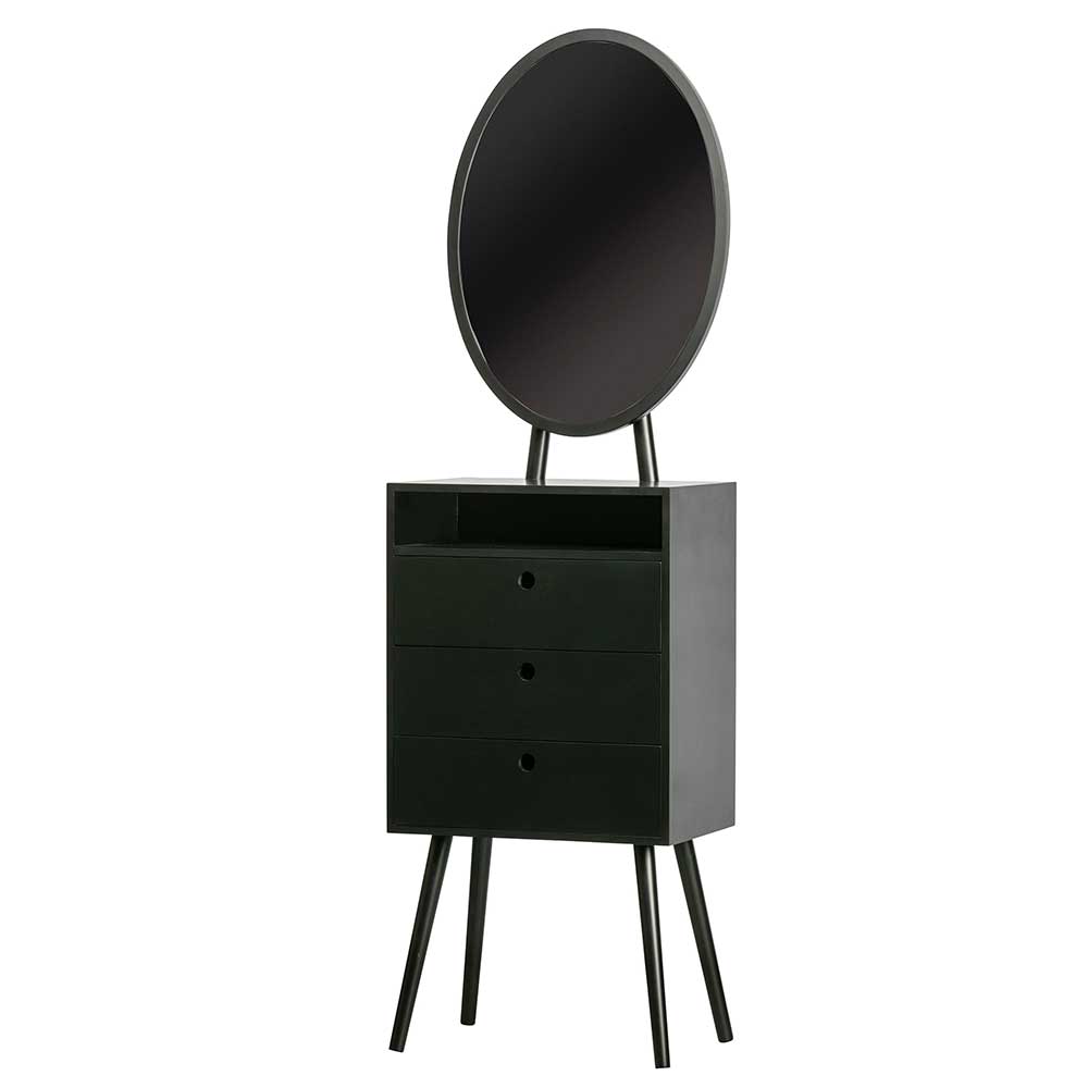 Schwarze Design Kommode mit Spiegel in Oval - Silvia