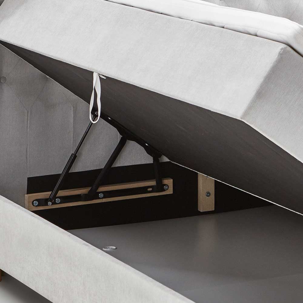 Komplettes Bett mit Bettkasten in Hellgrau Stoff - Zyorenica