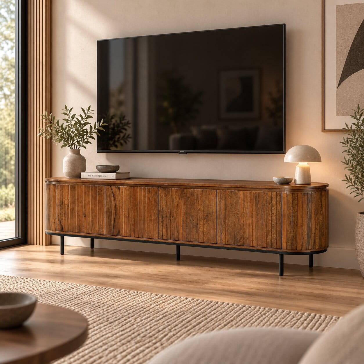 Retro Design TV Lowboard aus Mangoholz - Galadira