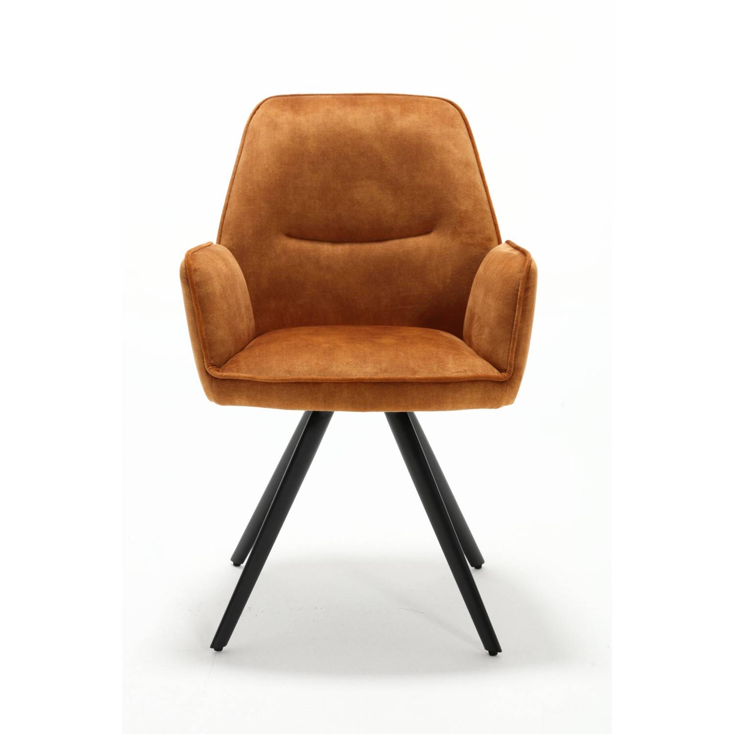 Goldener Samtsessel im Retro-Design mit schwarzen Metallfüßen als bequemer Esszimmersessel – Lardosia