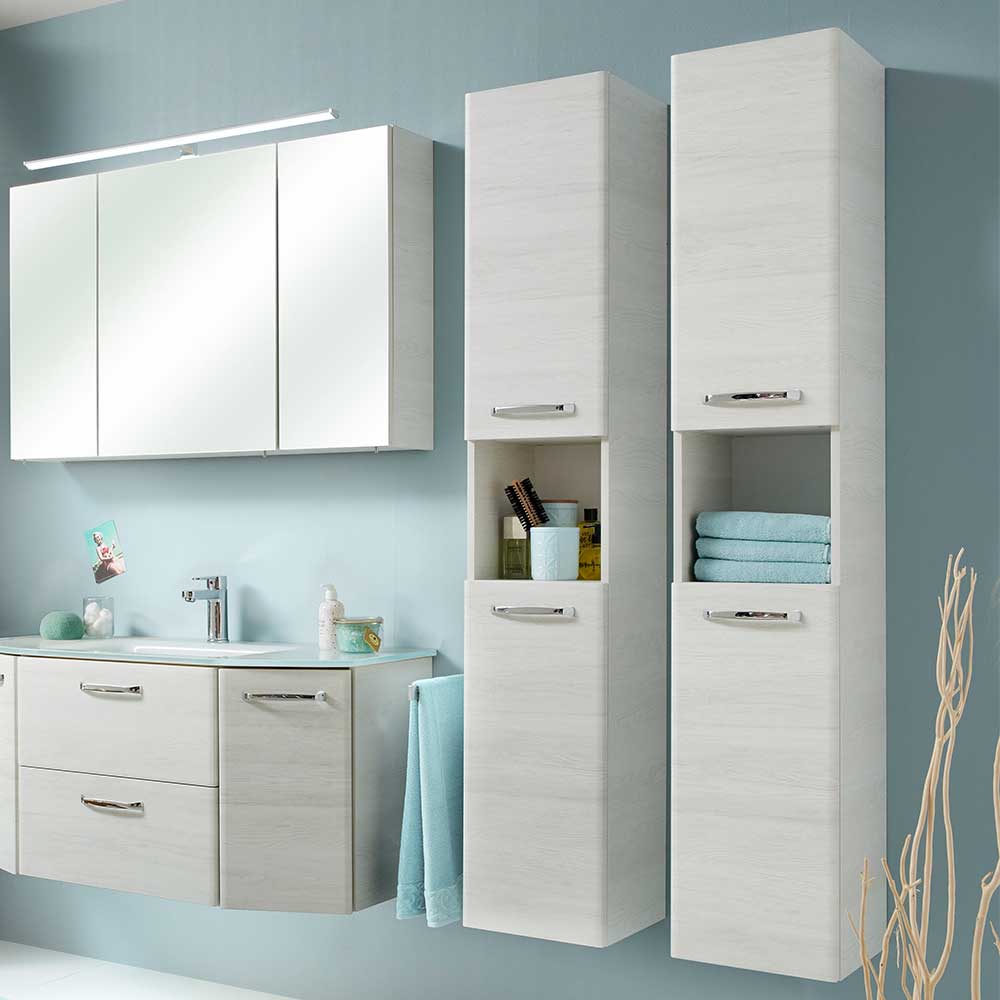 Bad Hochschrank in Eiche Weiß Holzdekor - Smaranda