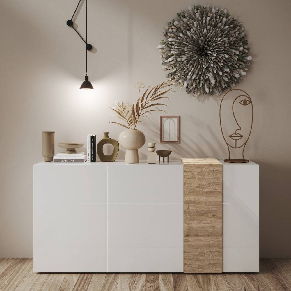 Sideboard in Weiß und Wildeiche - Tabea