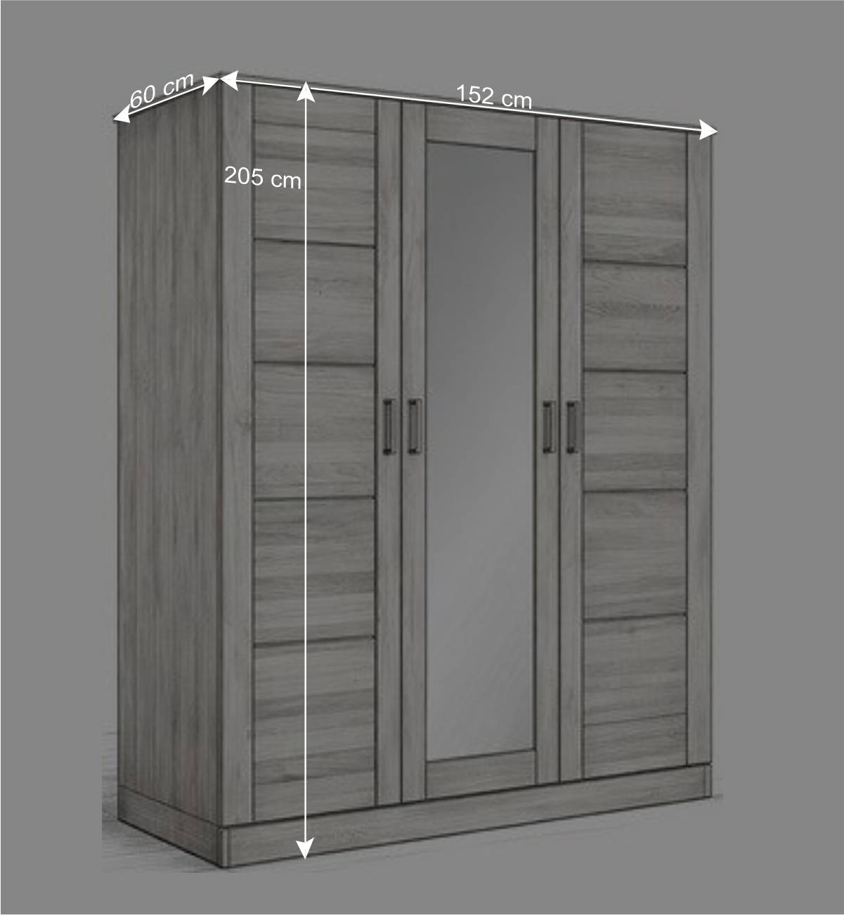 152x205x60 Schlafzimmerschrank 3-türig - Bertora