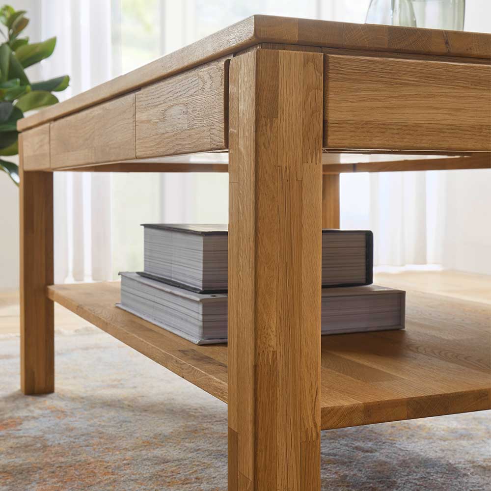 Asteiche Sofatisch mit Schublade und Ablage - Hoxtona