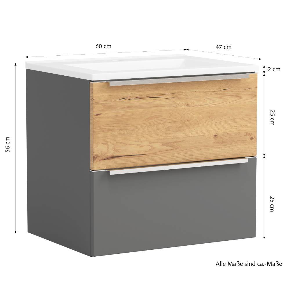 60cm Waschbeckenschrank in Mattgrau - Reill