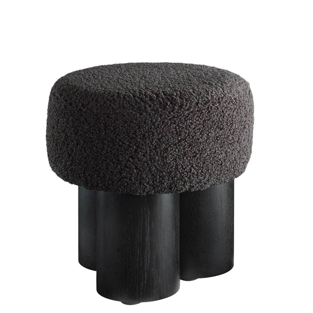 Schwarzer Plüsch-Hocker in rundem Design - Lancarosa