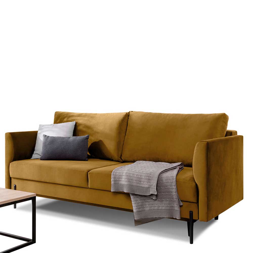 Samt Schlafcouch in Senfgelb - Vorenas