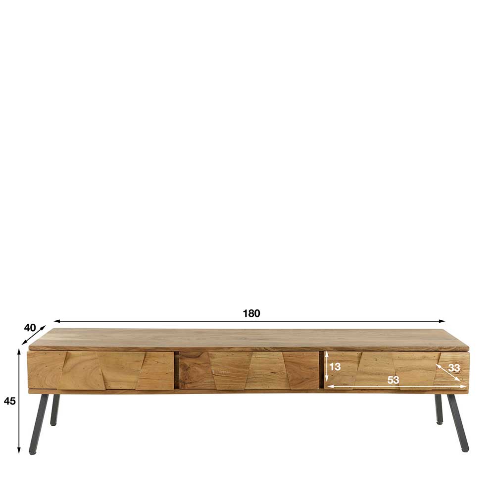 Design TV Tisch mit Schubladen aus Akazie - Tomya