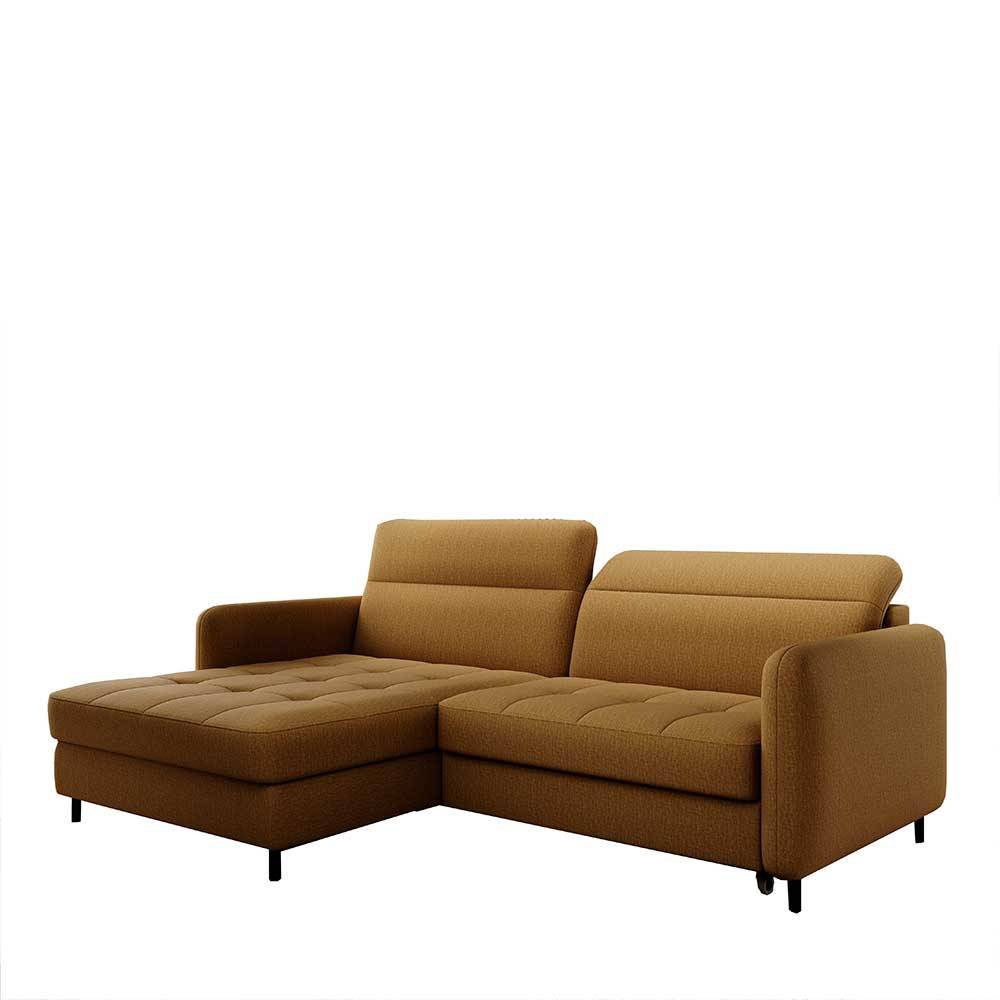 Ecksofa mit Bettfunktion in Senfgelb Stoff - Saye
