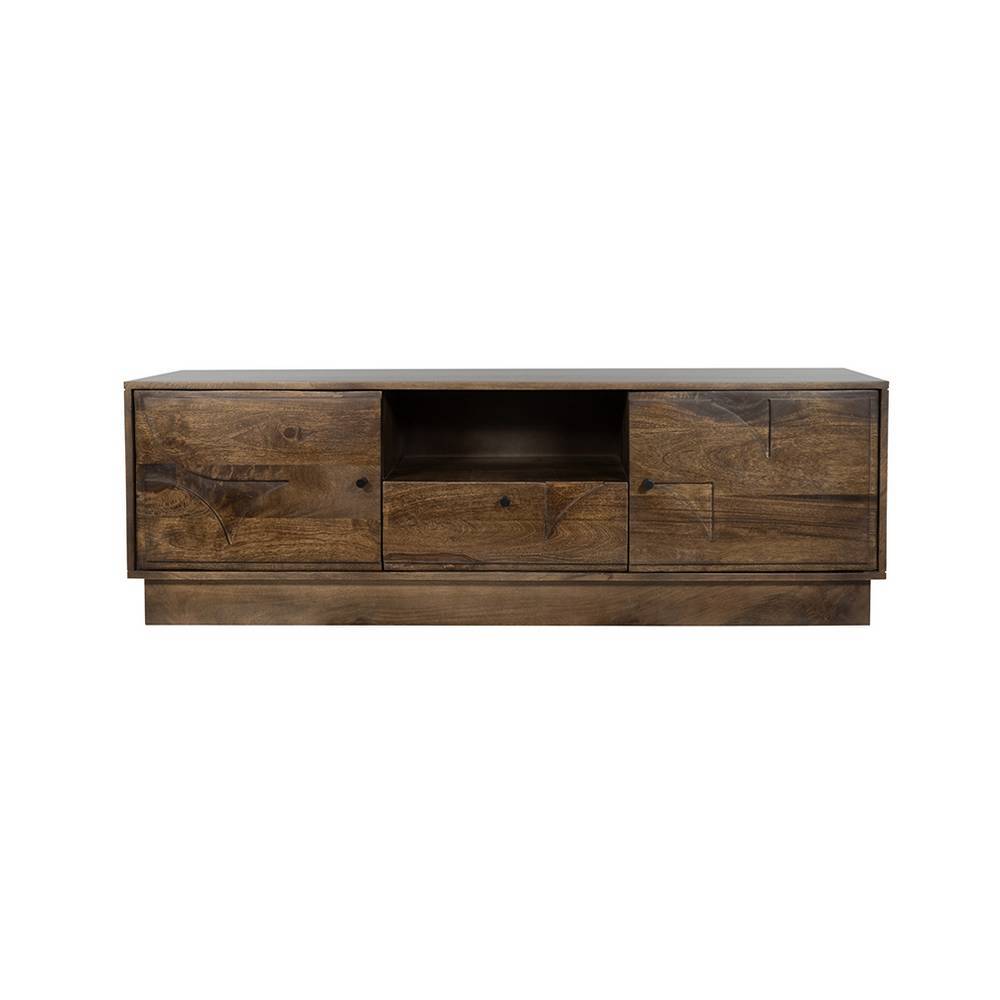 TV Board aus Walnussholz mit zwei Türen und offener Ablage für Mediengeräte – Albert
