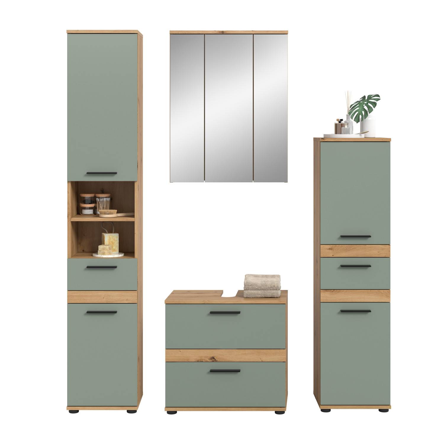 Badmöbelkomplettset mit Spiegelschrank - Luzanos II (vierteilig)