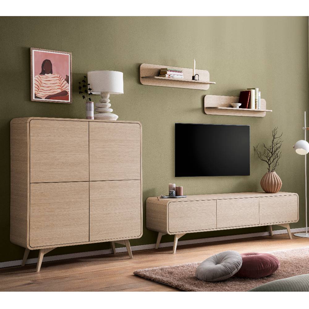 Skandi Wohnzimmer Wohnwand Set - Embrus (vierteilig)