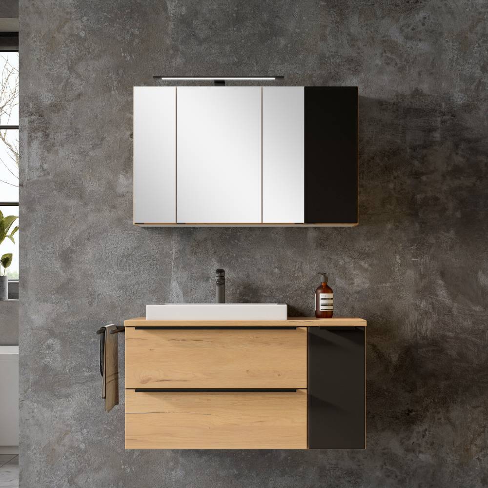 Badezimmer Waschplatz Set in Mattschwarz - Ireen (zweiteilig)
