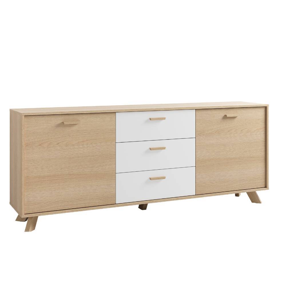 Skandi Kombi-Sideboard in heller Holzoptik und Weiß mit stabilen Füßen – Demphis