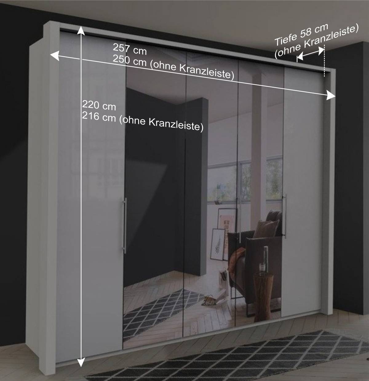 Falttüren Kleiderschrank mit Spiegel & Glas - Dolienca