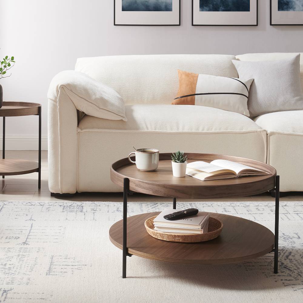 Runder Couchtisch mit Walnuss Furnier - Ezema