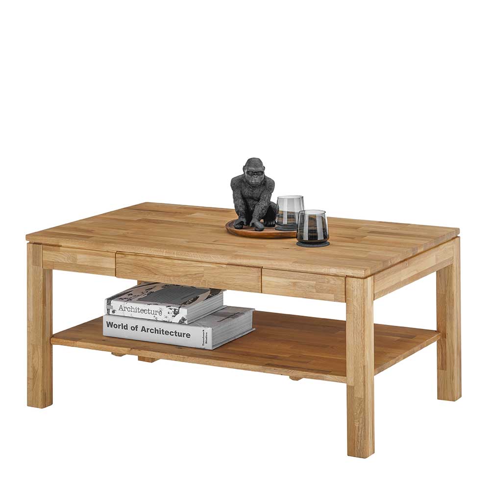 Asteiche Sofatisch mit Schublade und Ablage - Hoxtona