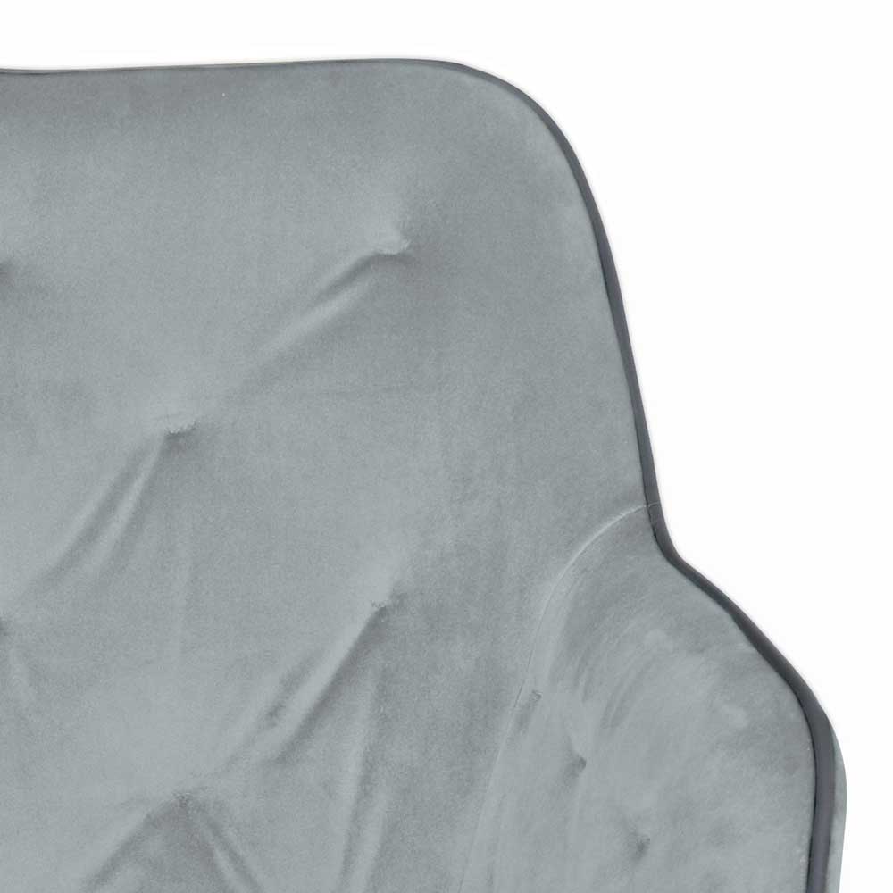 Gesteppte Rückenlehne des Armlehnenstuhls in elegantem Grau mit weichem Samtstoff – Jaxta