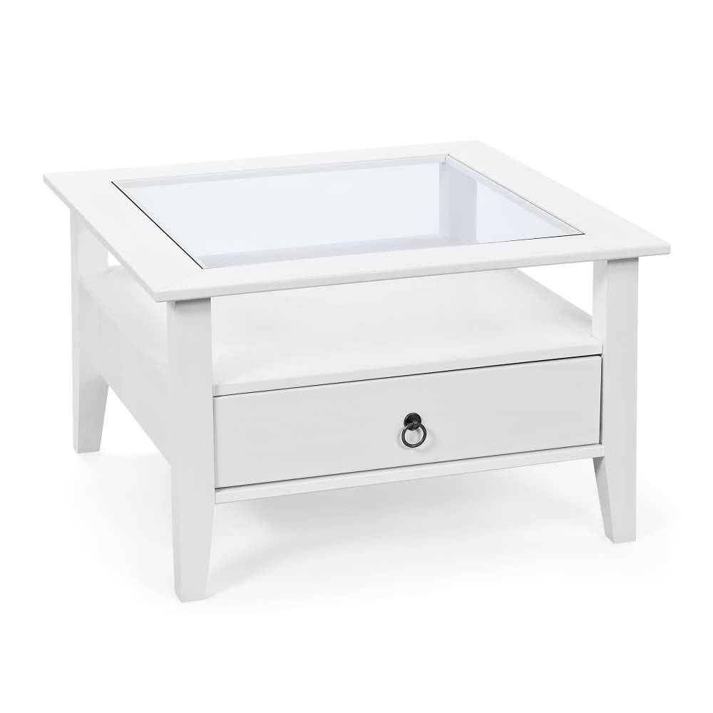 Quadrat 75x75 Landhaus Sofatisch mit Glas - Rosanna