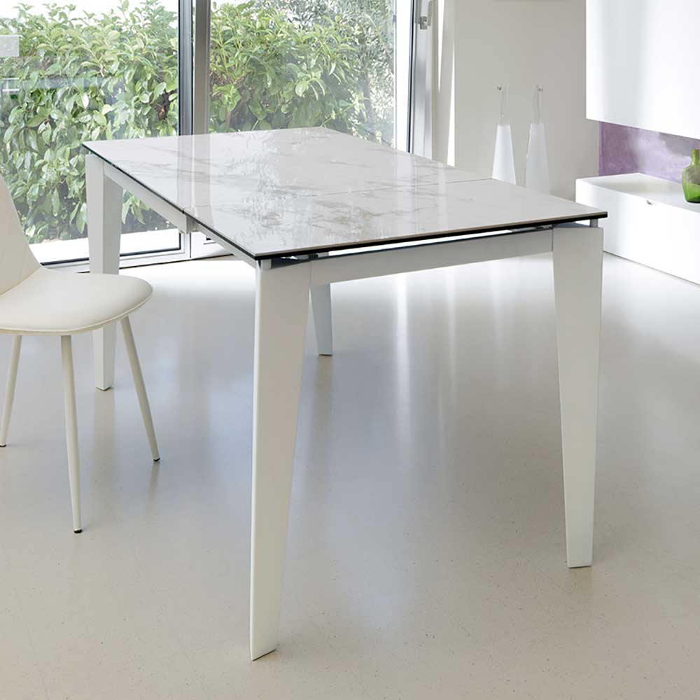 Weißer Esstisch mit Glasplatte in Marmor Optik Asdonora & Metallgestell