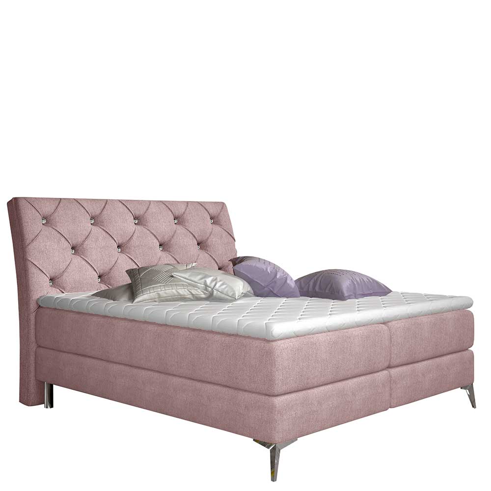 Komplettbett in Hellrosa Stoffbezug - Inabaros