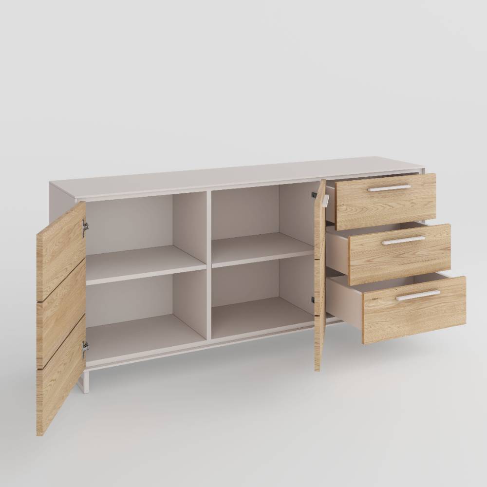 Kombi-Sideboard in Eiche Bianco und Kreideweiß - Loca