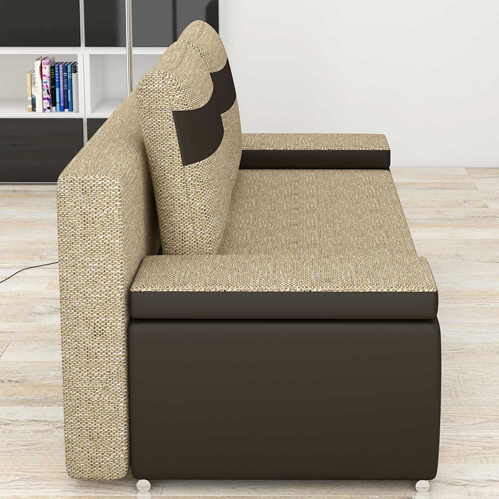 Material-Mix-Schlafsofa in Beige und Braun - Swan