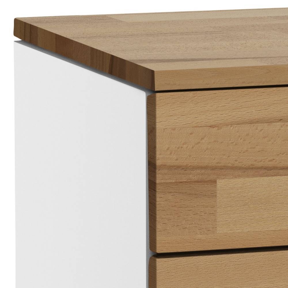 Kommode Oberplatte aus Kernbuche und weißer Seitenwand Detail – Naron