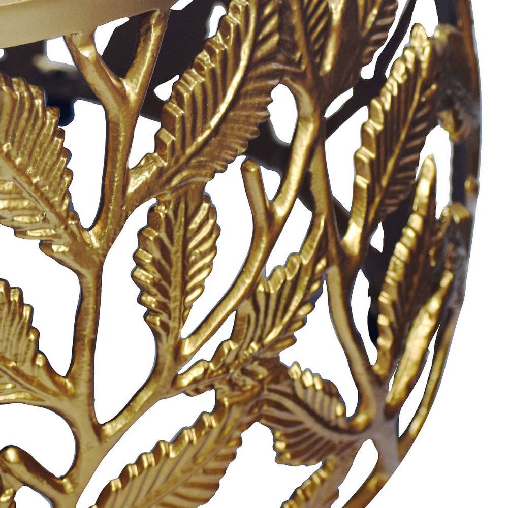 Goldfarbenes Metallgestell mit filigranem Blattmuster des runden Wohnzimmertisches – Diaria