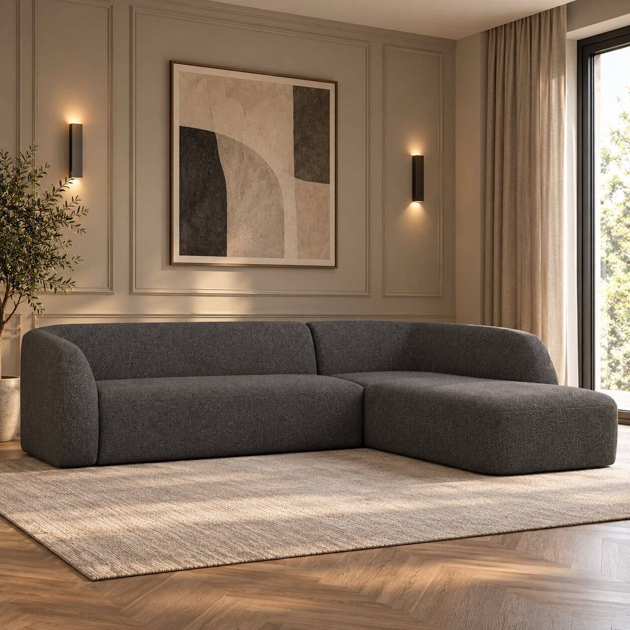 Ecksofa in Schwarzgrau Chenille - Barat