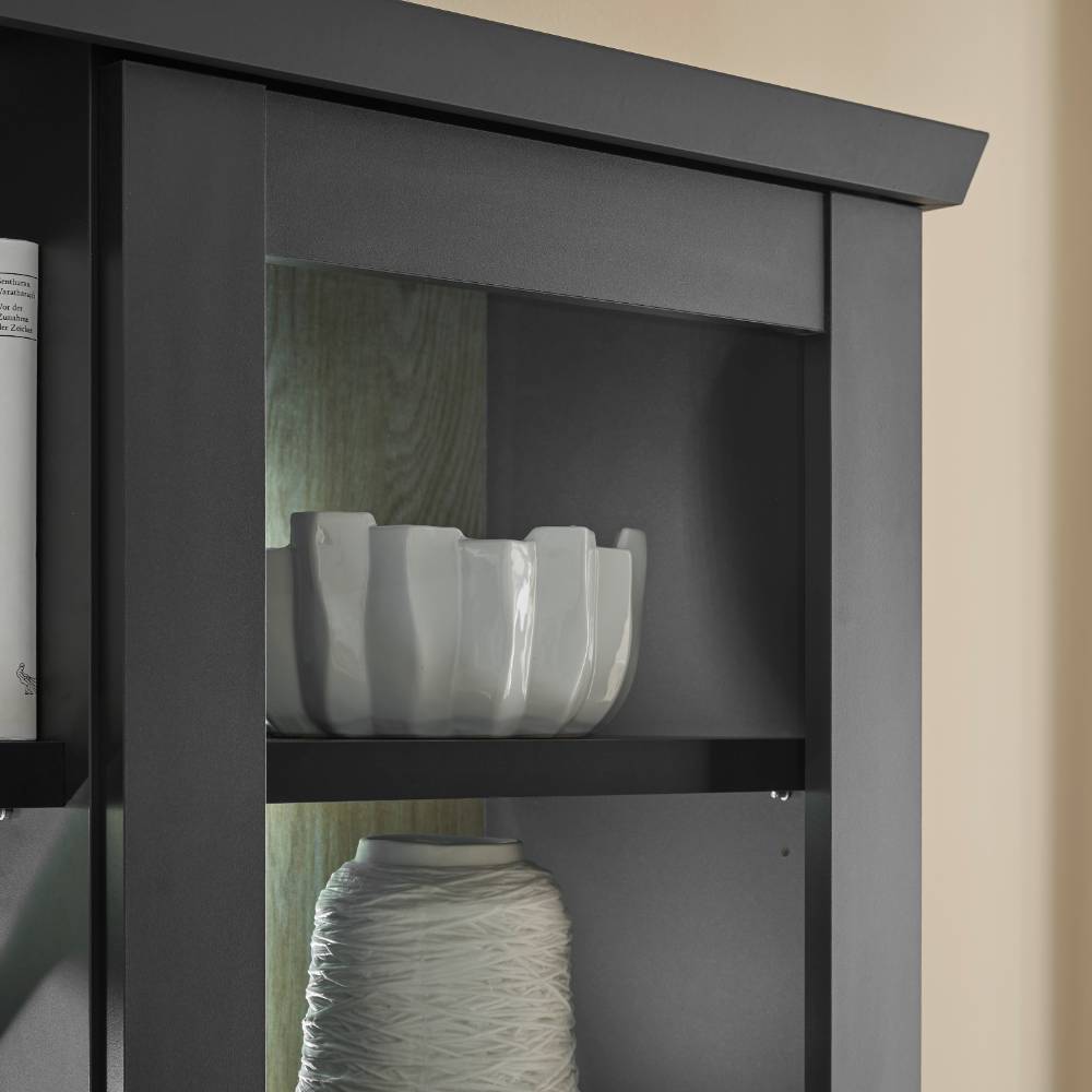 Modern Country Vitrinenschrank in Mattschwarz - Lulumo