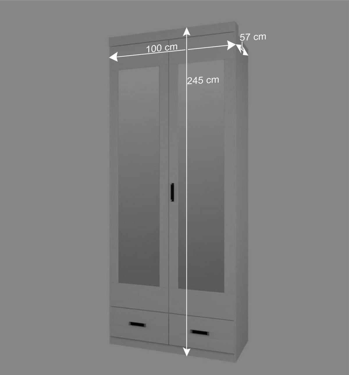 100x245x57 Spiegel Kleiderschrank in Weiß - Imtreba