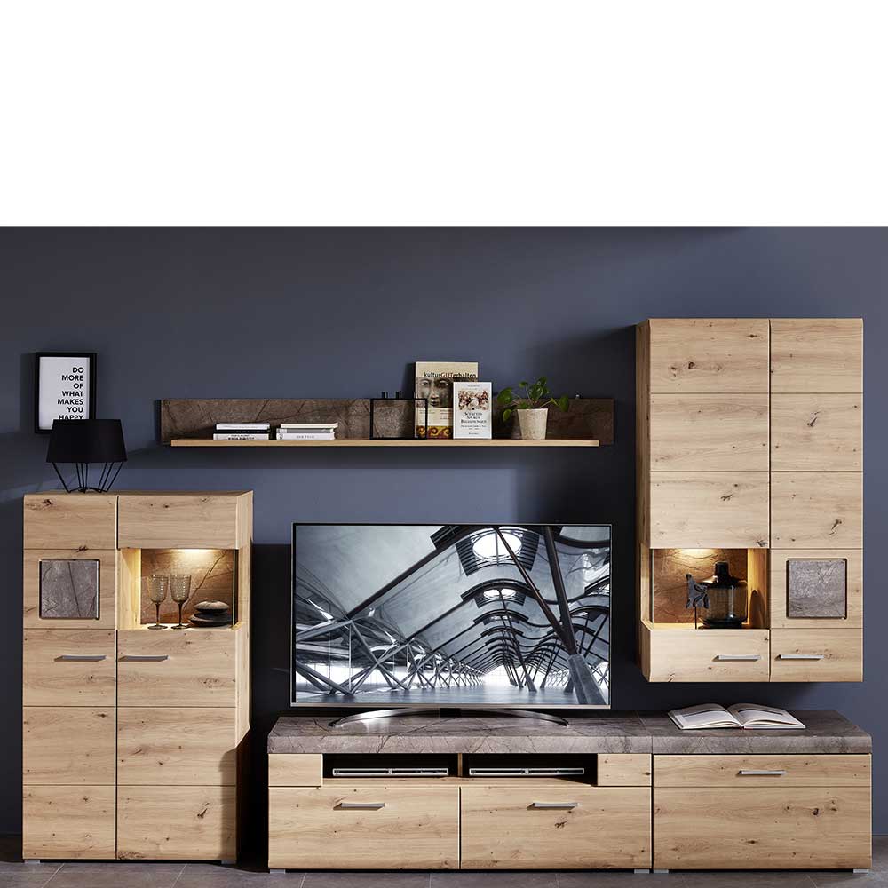 TV Anbauwand in Holz Nachbildung - Luruzada (fünfteilig)