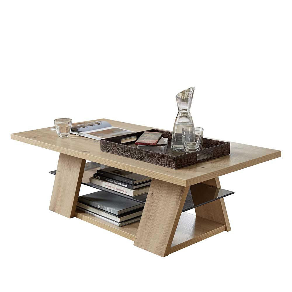 Holz Dekor Wohnzimmer Tisch mit Glas Ablage - Latesma