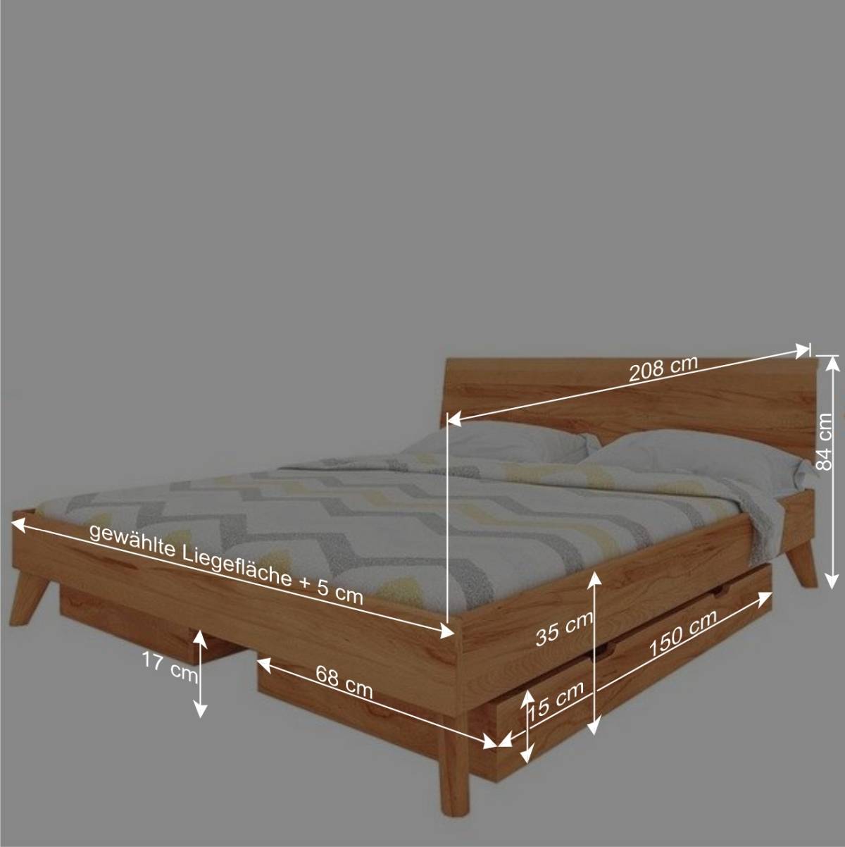 Massives Holz Doppelbett mit Stauraum - Junola